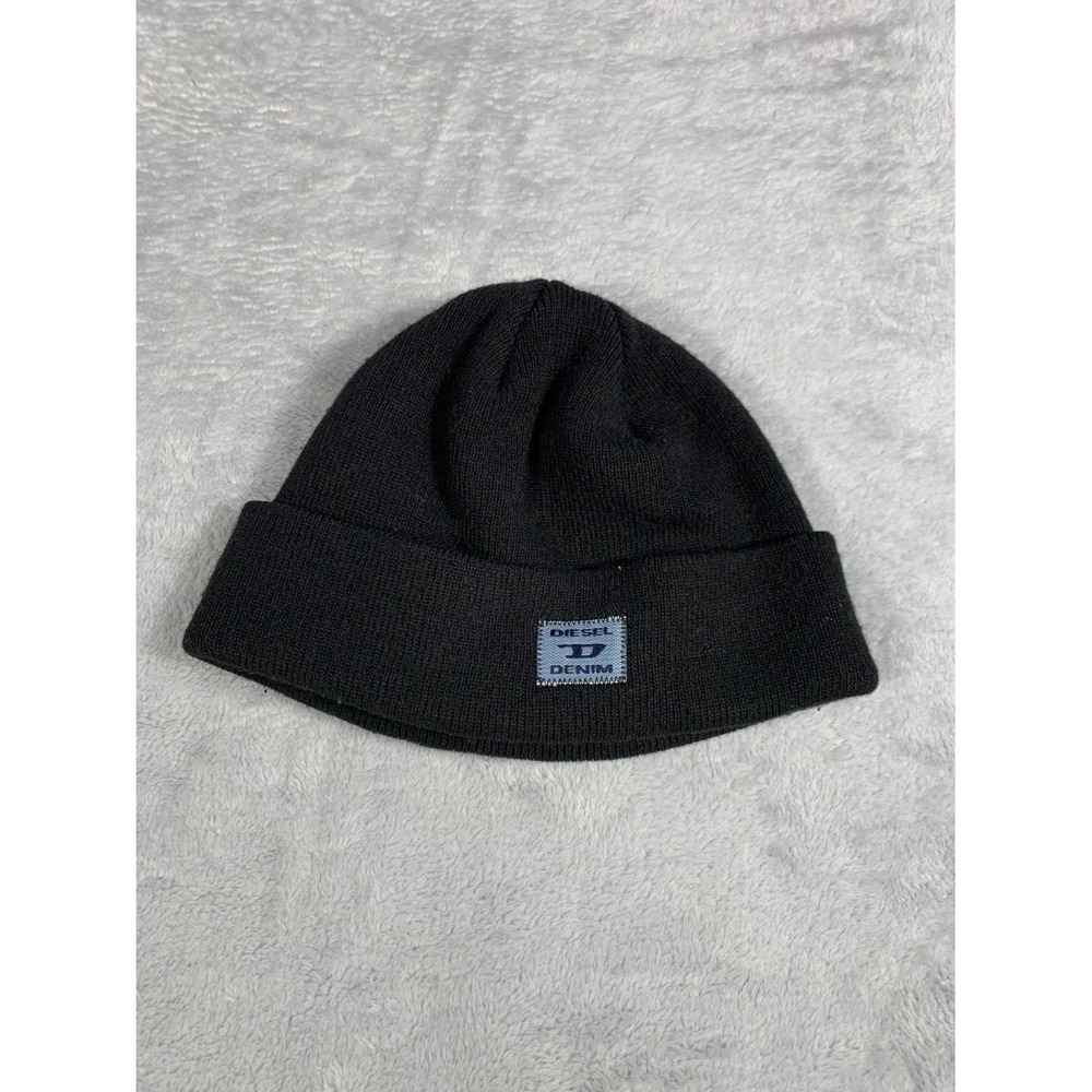 Diesel Denim Division Knit Beanie Hat Mens Black Made in Italy Cuffed One